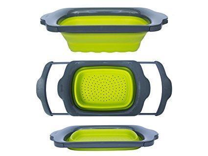 Kitchen Collapsible Silicone Colander Strainer Expands to 24 Over the Sink Basket Cooking Water Drainage