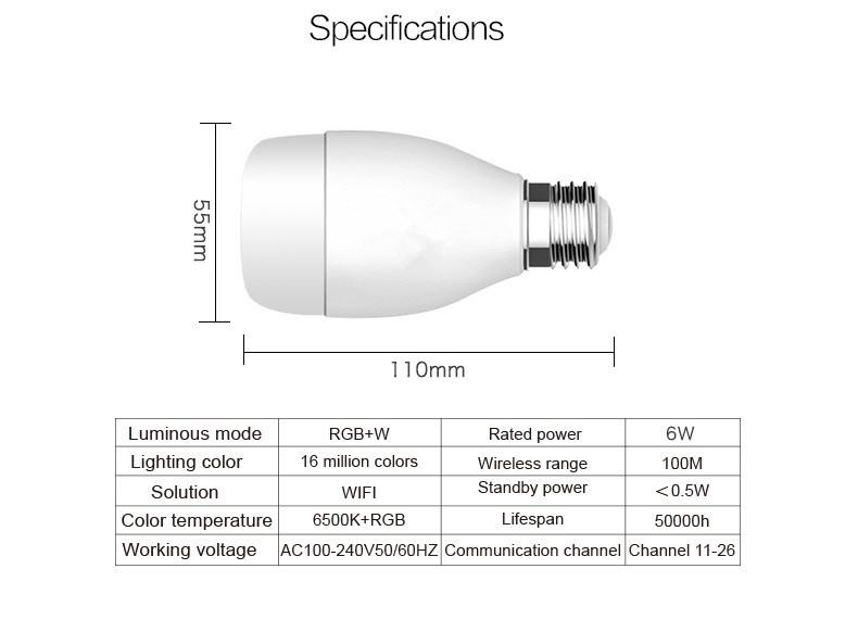 6W E27 240V WIFI Lamp Wireless LED Light Bulb